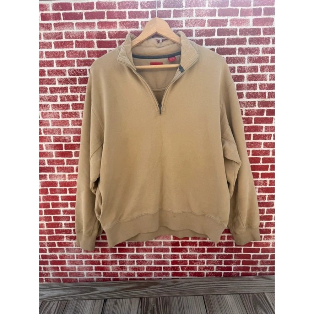 Y2K IZOD Quarter-Zip Sweatshirt Large Tan